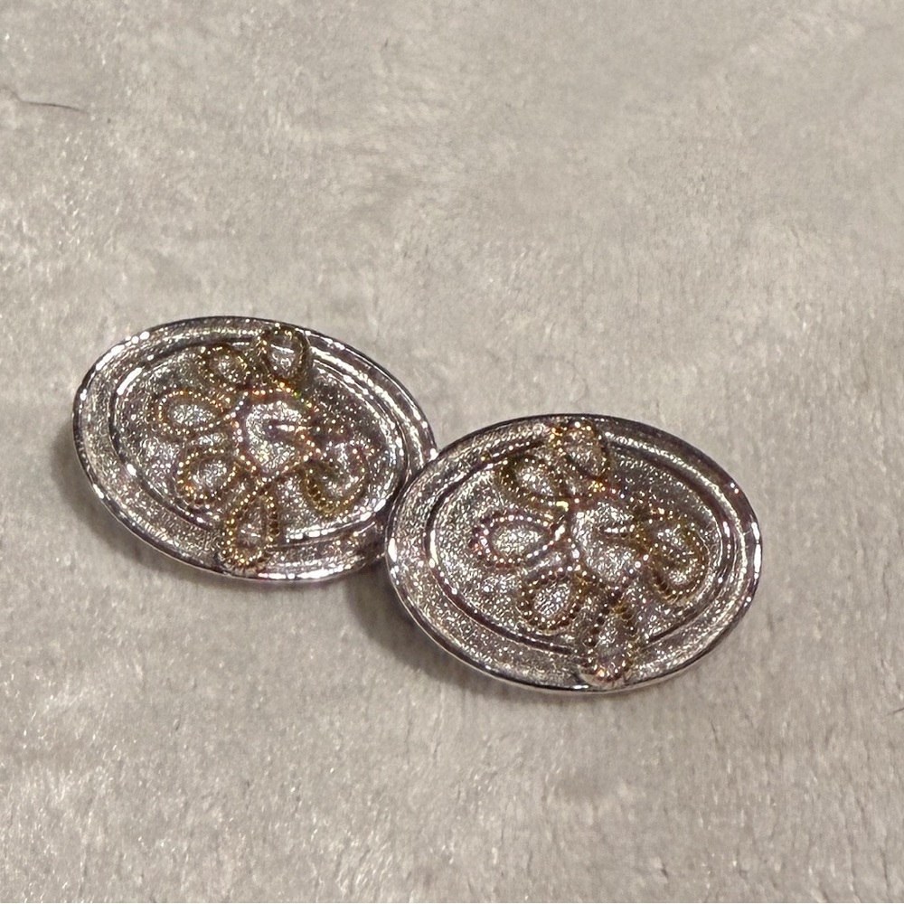 Vintage Nina Ricci Clip-On Earrings Silver Tone Rhinestone Oval Statement Signed